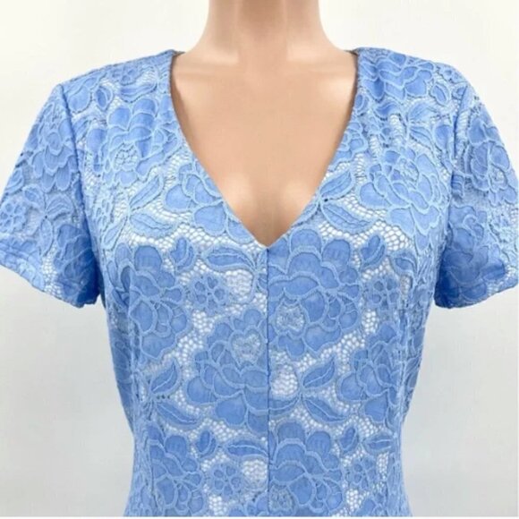 Anthropologie Hutch Blue Floral Lace V-Neck Fit & Flare Dress - Picture 9 of 10